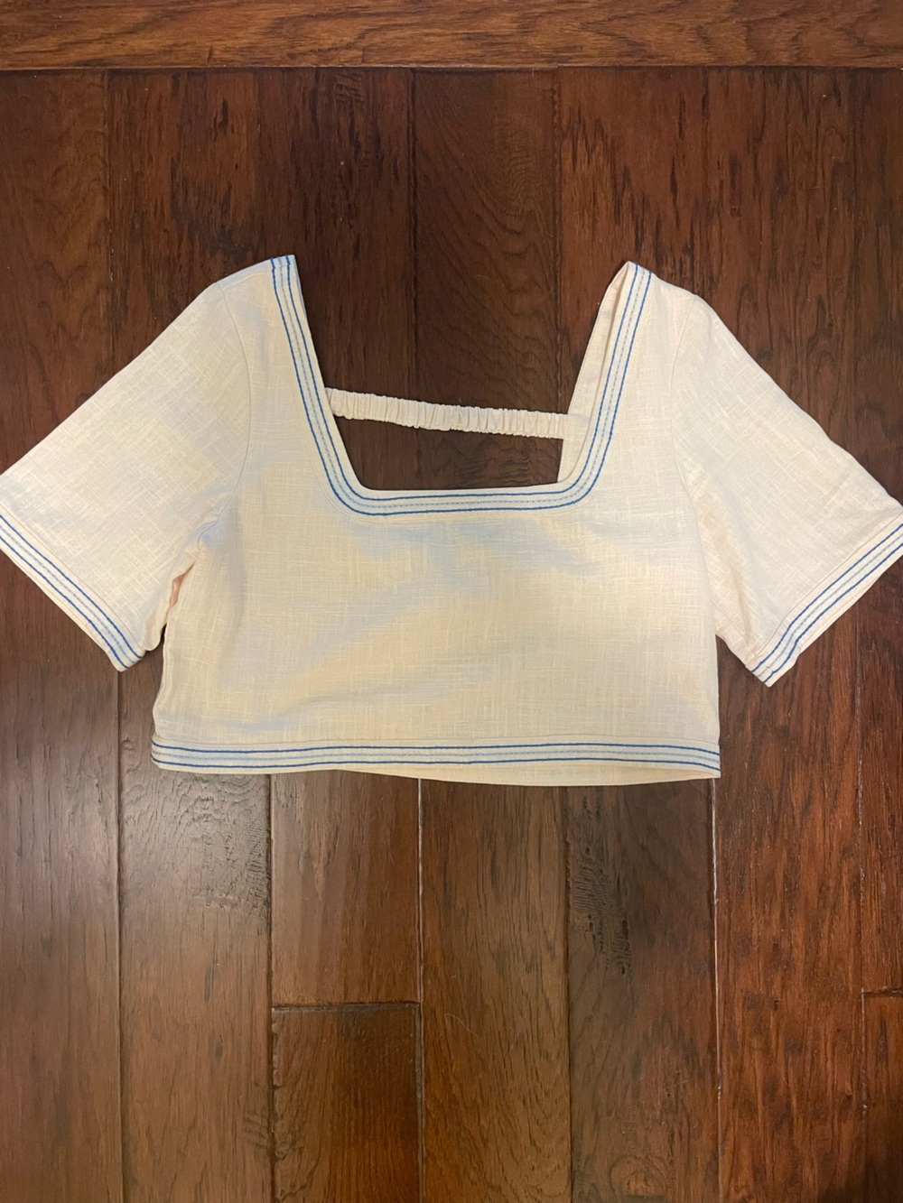 Sancia the Zosia Top Square-Neck Cropped Top with Blue Trim